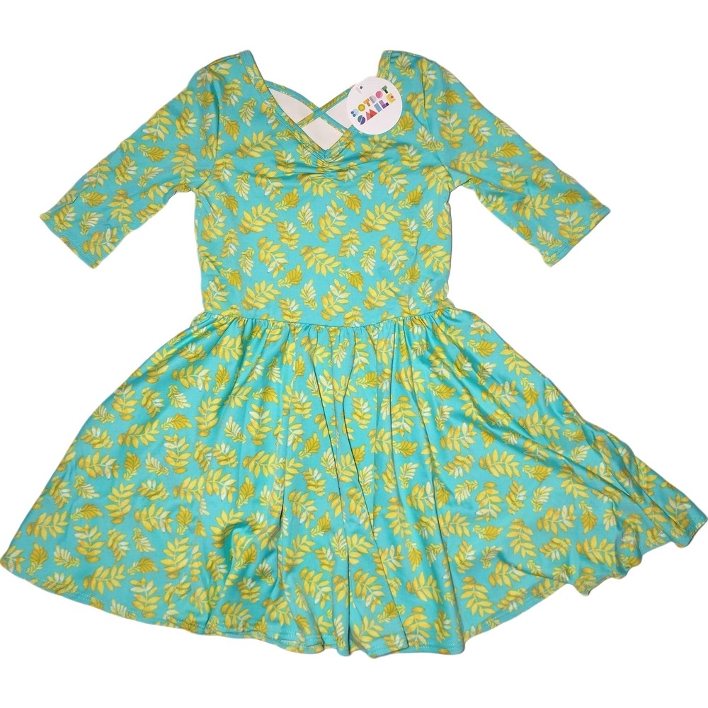 Dot‎ Dot Smile Girls 7 Aqua Blue Green Leaves Ballerina Twirl Dress Leaf